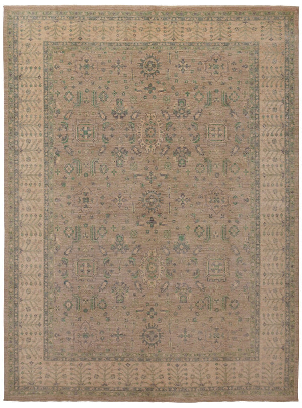 Muted earth classical handwoven wool rug in terracotta and ivory, 360×240cm