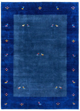 Solid Blue Hand-Knotted Gabbeh Wool Rug