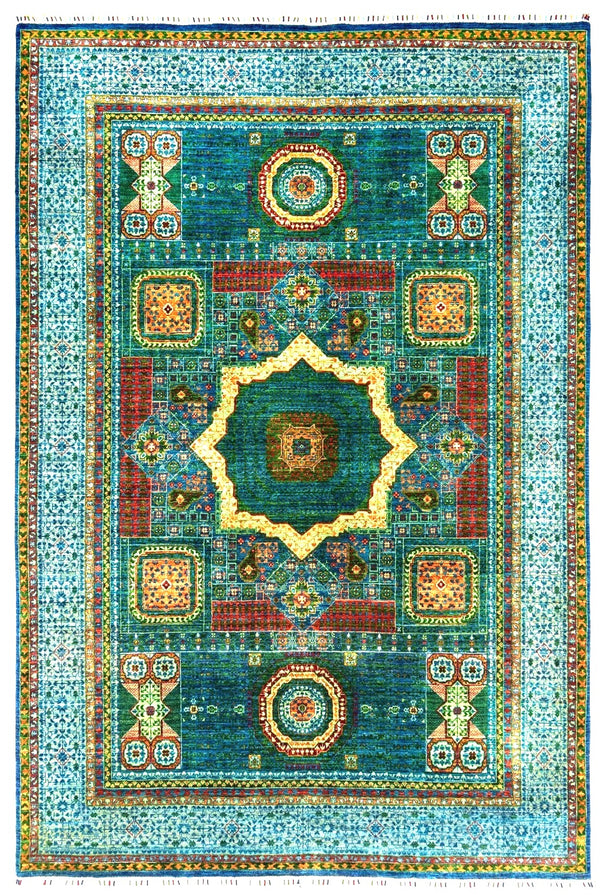 Jing Teal Mamlouk Rug