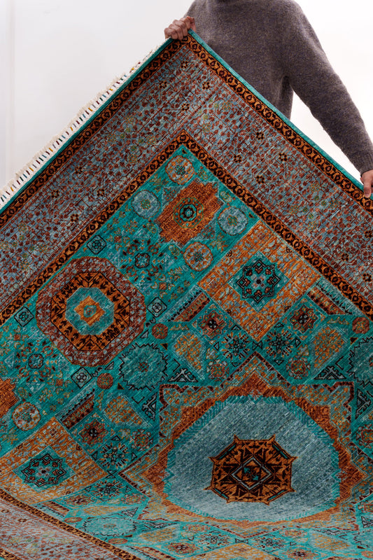 Hua Teal Mamlouk rug