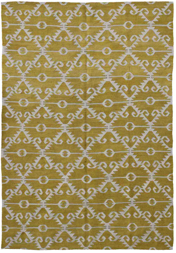 Fadia Contemporary Lime/Beige Kilim