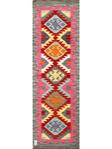Terracotta and ivory Afghan kilim runner with tribal geometric pattern, 190×60cm