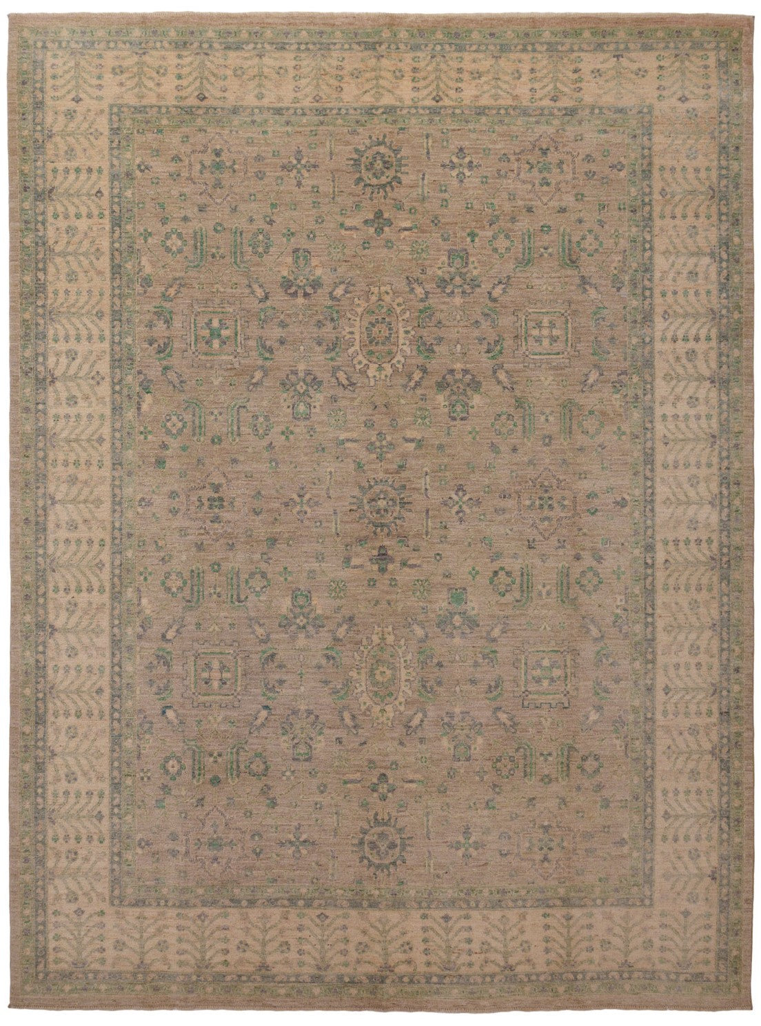 Muted earth classical handwoven wool rug in terracotta and ivory, 360×240cm