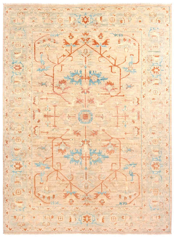 Beige and terracotta traditional Oushak hand-knotted wool rug, 255×185cm