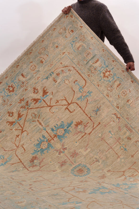 Hand-Knotted Traditional Oushak Rug