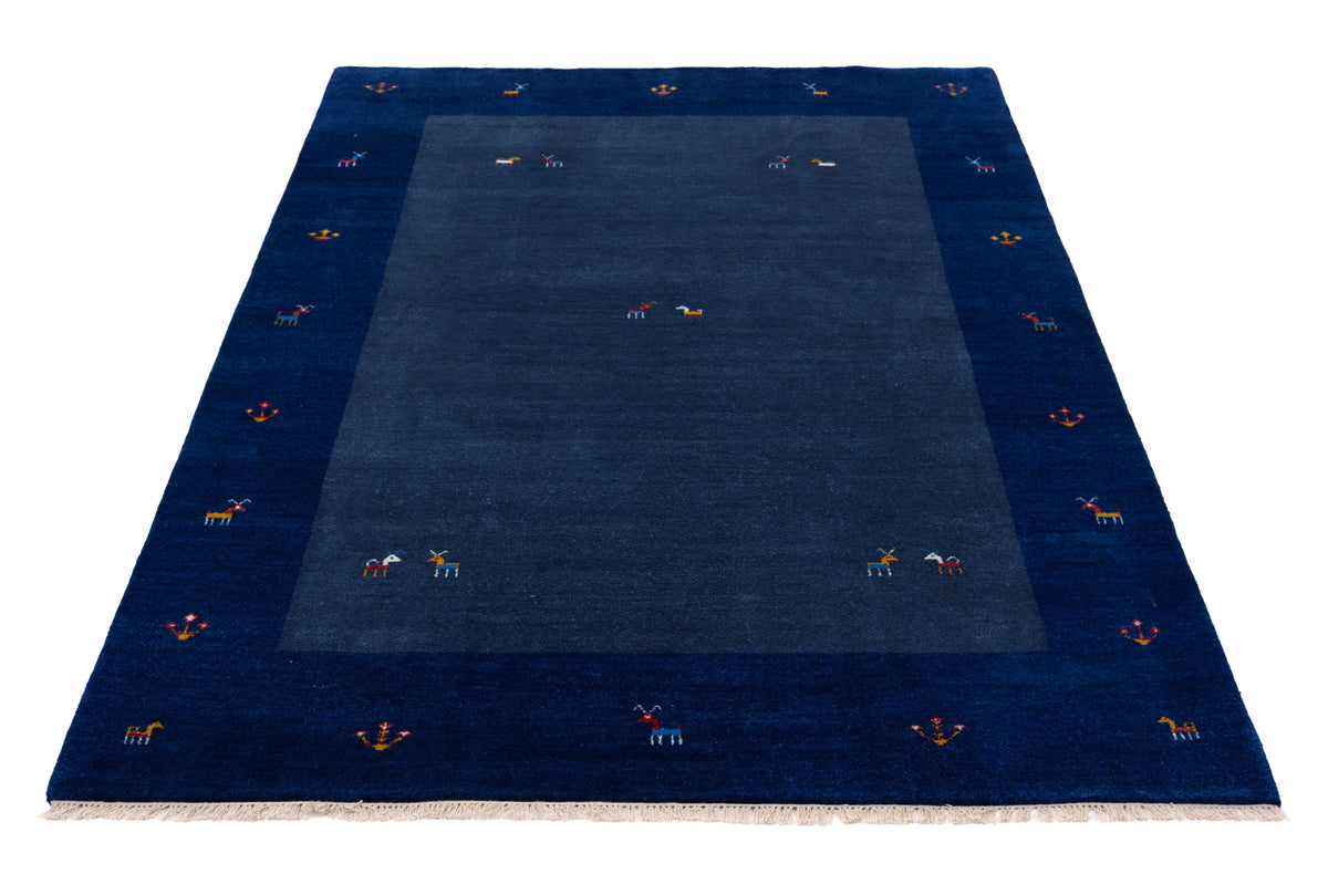 Solid Blue Hand-Knotted Gabbeh Wool Rug