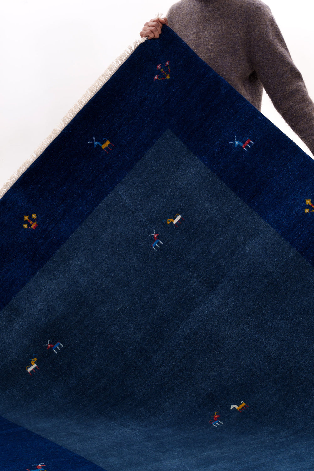 Solid Blue Hand-Knotted Gabbeh Wool Rug