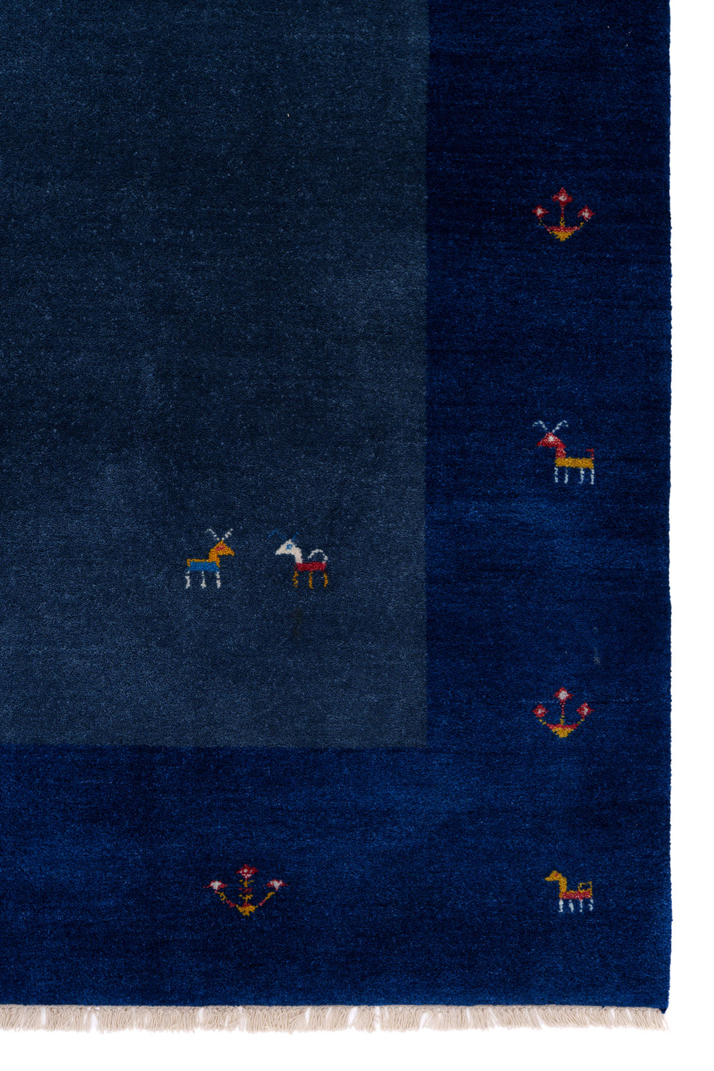 Solid Blue Hand-Knotted Gabbeh Wool Rug