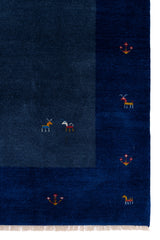 Solid Blue Hand-Knotted Gabbeh Wool Rug