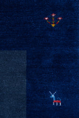 Solid Blue Hand-Knotted Gabbeh Wool Rug
