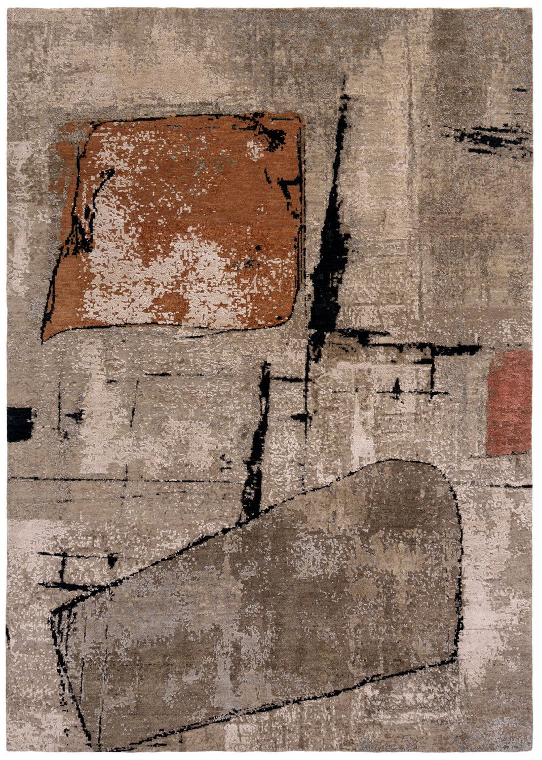 Neutral tone fine modern wool rug in ivory taupe and grey, 238×170cm