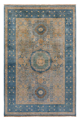 Navy blue Mamlouk classic Oriental wool rug with geometric repeat, 275×185cm