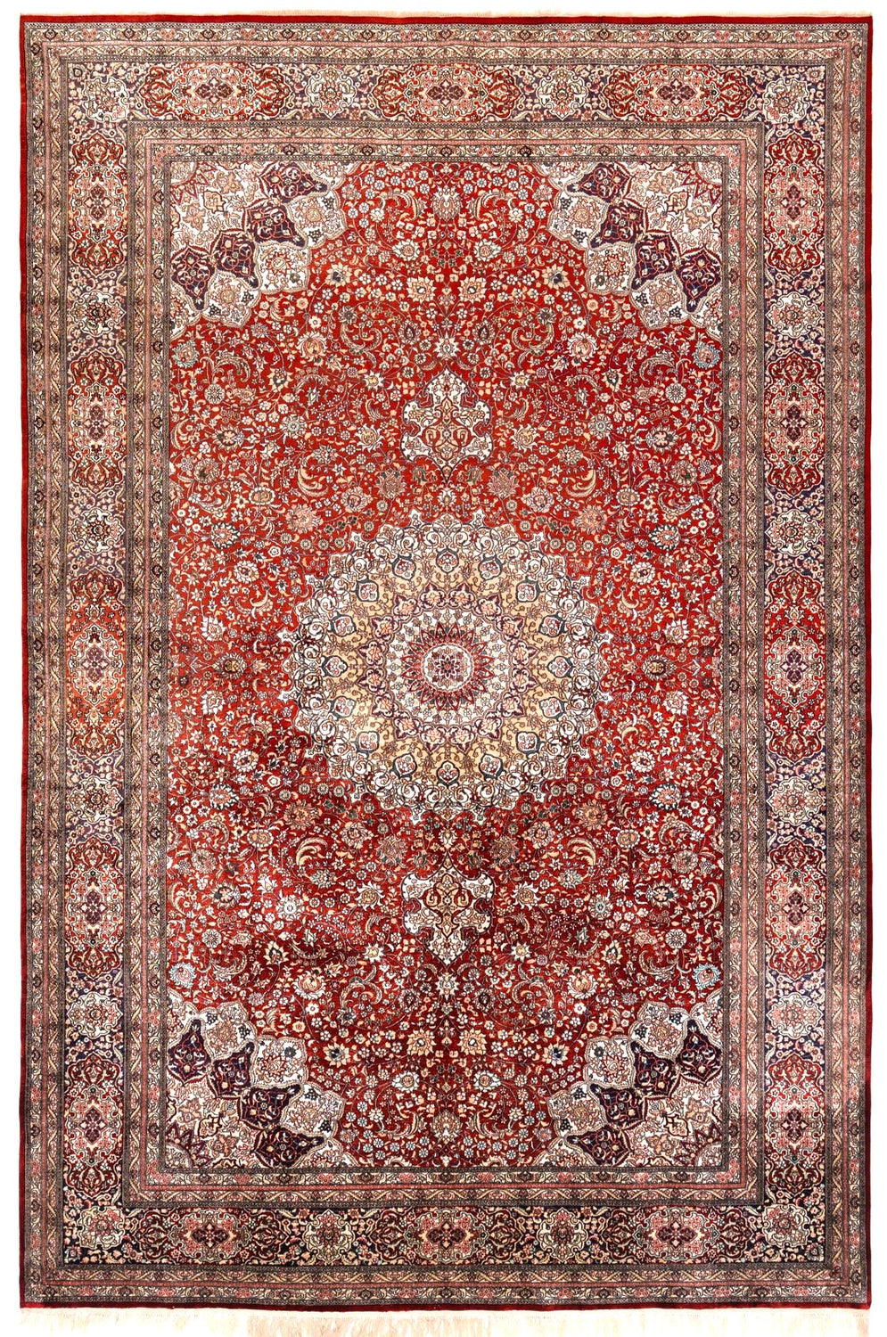 Red and gold extra fine Chinese silk rug with high knot count, 245×155cm