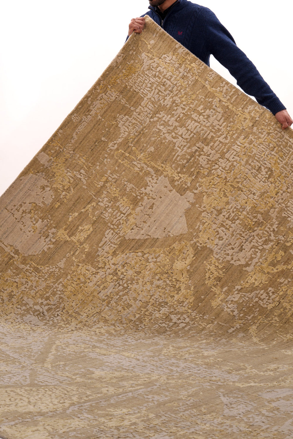 Gold & Cream Abstract Modern Wool Rug