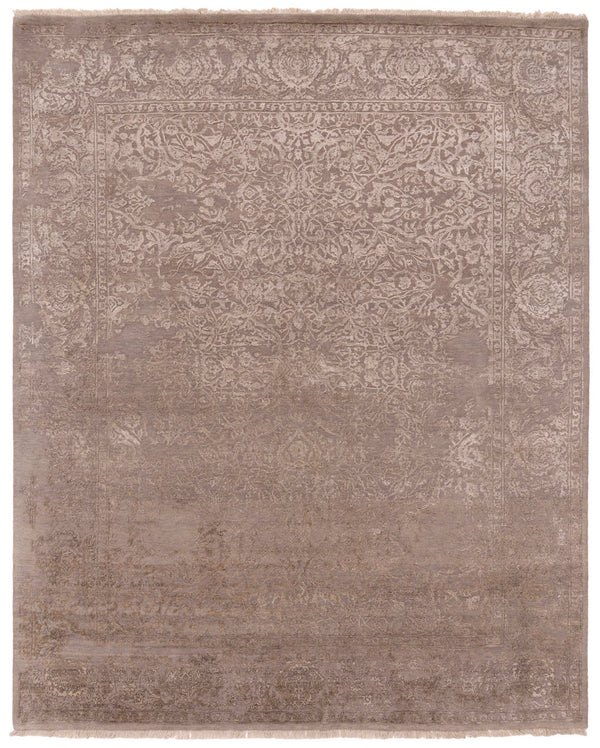 Silver grey erased heritage contemporary distressed Oriental wool rug, 300×250cm