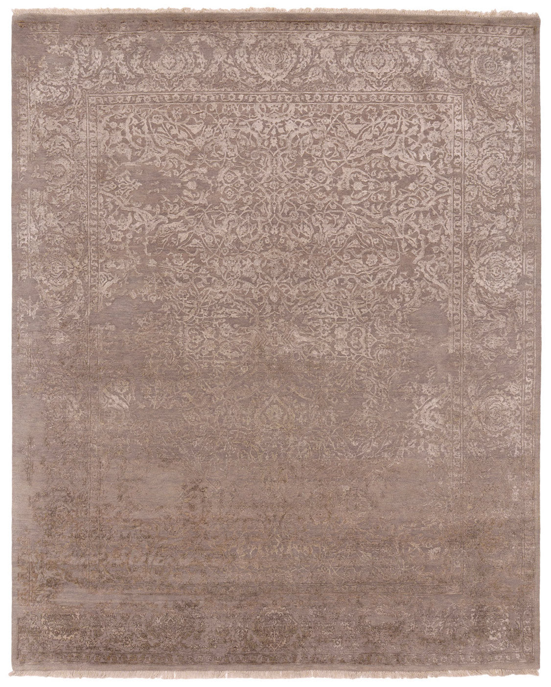Silver grey erased heritage contemporary distressed Oriental wool rug, 300×250cm