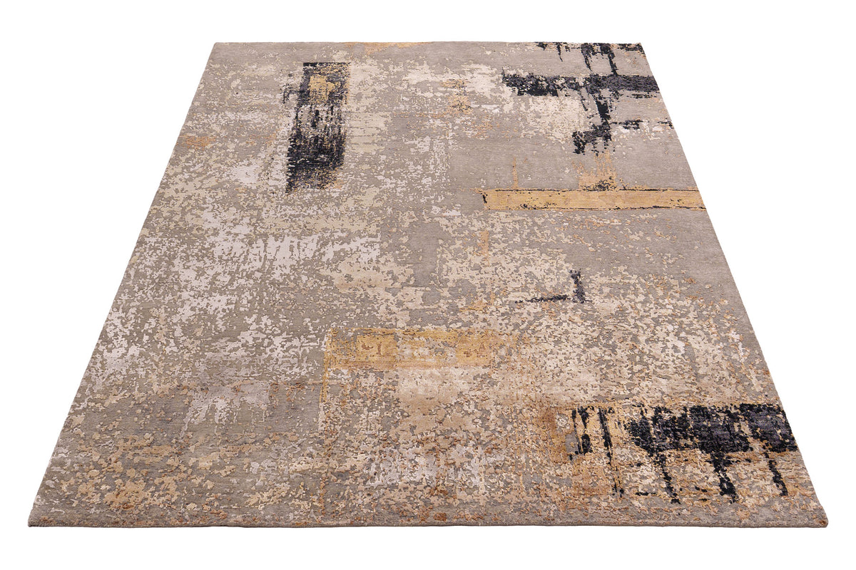 Stone & Cream Abstract Wool Rug