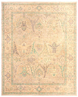 Pale green and cream classical Oriental wool rug with medallion design, 295×250cm