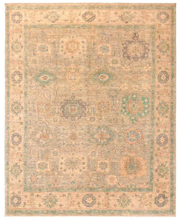 Blue and ivory classic heritage Oriental wool rug with floral medallion, 300×250cm