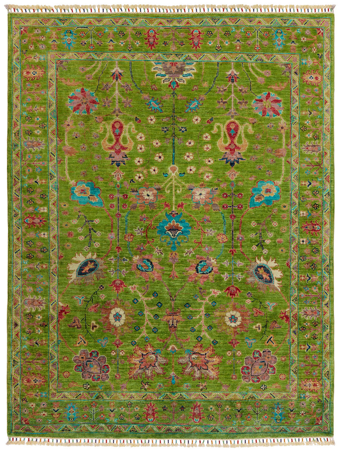 Ivory and blue Farahan classic Oriental wool rug with floral all-over pattern, 198×152cm