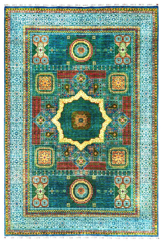 Jing Teal Mamlouk Rug