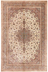 Signed fine Persian Qom pure silk rug with intricate floral design, 300×200cm
