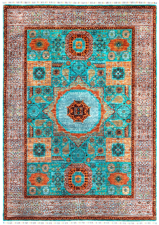 Hua Teal Mamlouk rug