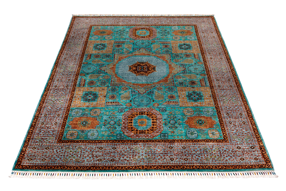 Hua Teal Mamlouk rug