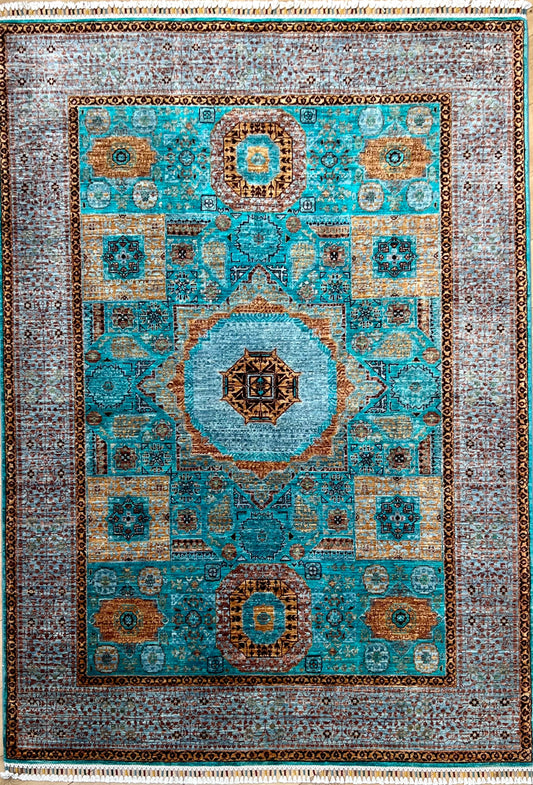 Hua Teal Mamlouk rug