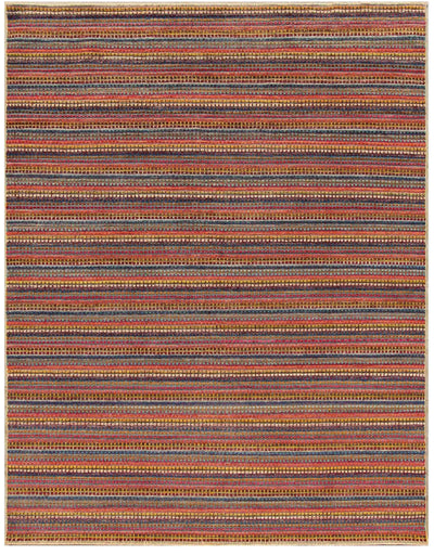 Multi-colour large contemporary wool rug in cobalt blue and terracotta, 282×173cm