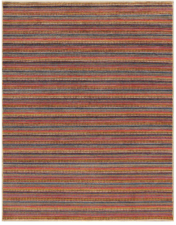 Multi-colour large contemporary wool rug in cobalt blue and terracotta, 282×173cm