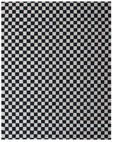 Black and beige large modern flatweave kilim in near-square format, 291×240cm
