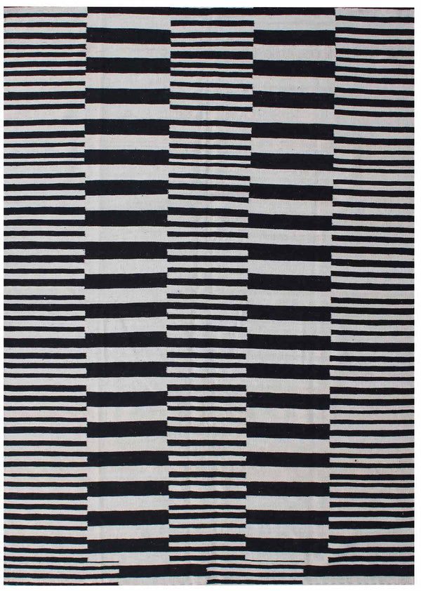Black and beige modern monochrome flatweave kilim, 297×197cm